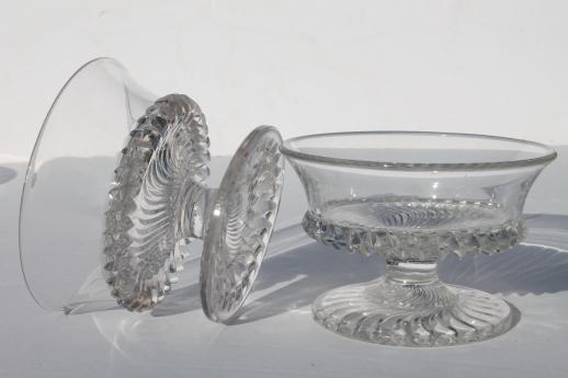 photo of antique pressed glass dessert dishes, jersey swirl pattern footed sherbet glasses #8