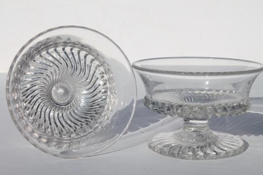 photo of antique pressed glass dessert dishes, jersey swirl pattern footed sherbet glasses #9