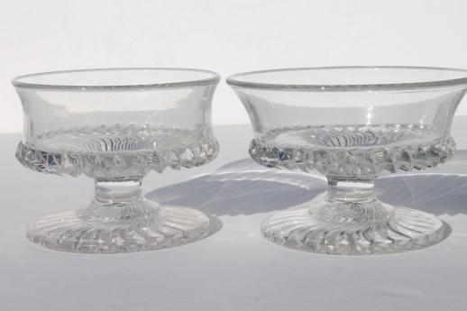 photo of antique pressed glass dessert dishes, jersey swirl pattern footed sherbet glasses #10