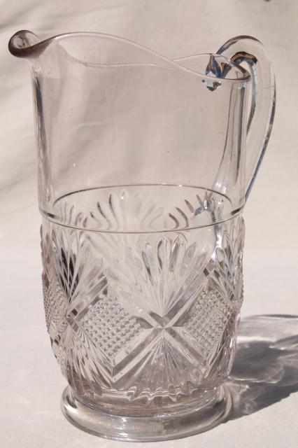 photo of antique pressed glass lemonade pitcher, EAPG diamond & sunburst, waffle block & fan #1