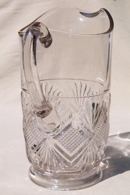 photo of antique pressed glass lemonade pitcher, EAPG diamond & sunburst, waffle block & fan #3