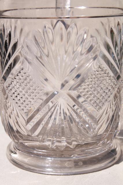 photo of antique pressed glass lemonade pitcher, EAPG diamond & sunburst, waffle block & fan #6