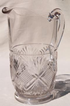 catalog photo of antique pressed glass lemonade pitcher, EAPG diamond & sunburst, waffle block & fan