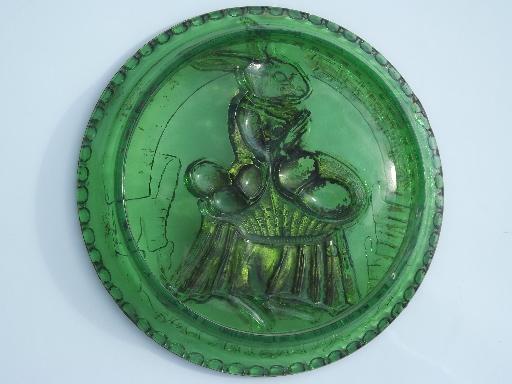 photo of antique pressed glass plate w/ original paint, Easter bunny w/ egg basket #4