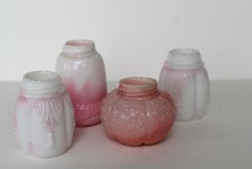 catalog photo of antique pressed glass shakers collection, pink & white milk glass EAPG patterns