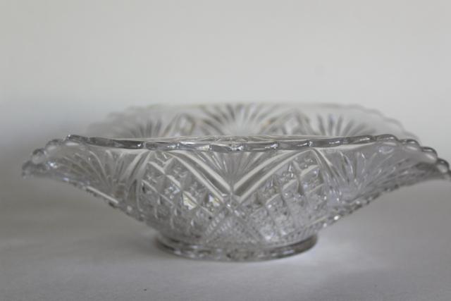 photo of antique pressed pattern glass banana bowl, diamond & sunburst 1800s vintage EAPG #6
