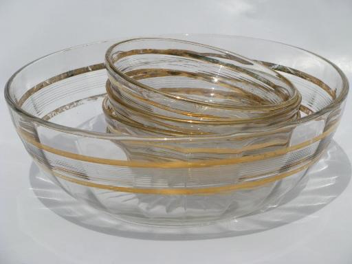 photo of antique pressed pattern glass berry bowls set, gold wedding band EAPG #1