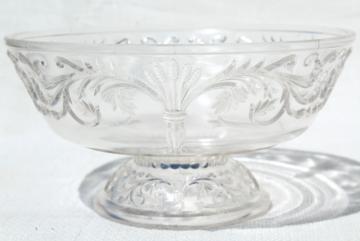 catalog photo of antique pressed pattern glass compote bowl, barley corn or wheat sheaf & scrolls