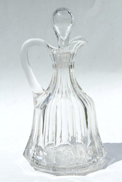 photo of antique pressed pattern glass cruet, large bottle w/ stopper, EAPG colonial panel #4