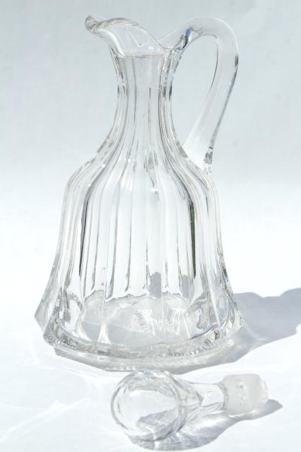 photo of antique pressed pattern glass cruet, large bottle w/ stopper, EAPG colonial panel #6
