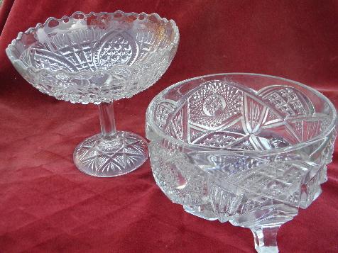 photo of antique pressed pattern glass, nu-cut cut glass style, comport & large footed bowl #1