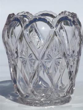 catalog photo of antique pressed pattern glass spoon holder or celery vase, lavender EAPG