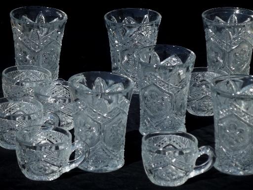 photo of antique pressed pattern glass tumbler glasses & punch cups set of six #1