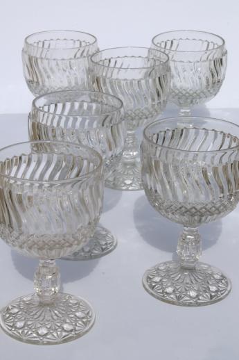 photo of antique pressed pattern glass water glasses, Jersey Swirl large goblets set #1