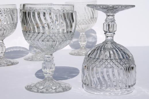 photo of antique pressed pattern glass water glasses, Jersey Swirl large goblets set #8