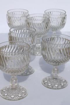 catalog photo of antique pressed pattern glass water glasses, Jersey Swirl large goblets set