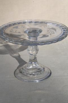 catalog photo of antique pressed pattern glass wedding cake stand pedestal plate, vintage EAPG Dakota