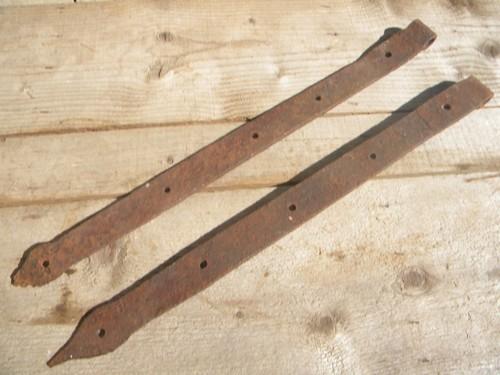 photo of antique primitive hand forged iron strap hinges for door or gate #1