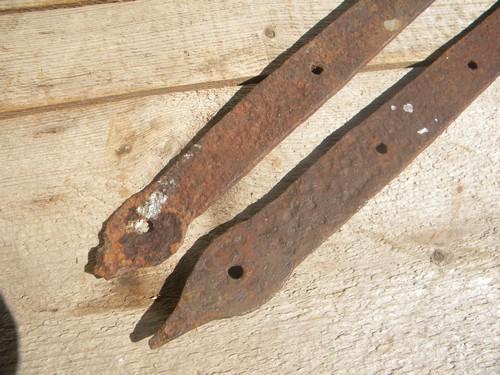 photo of antique primitive hand forged iron strap hinges for door or gate #3