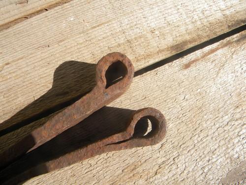 photo of antique primitive hand forged iron strap hinges for door or gate #4