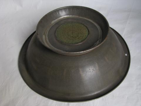 photo of antique primitive tinned steel strainer bowl, old brass sieve, 1920s vintage sifter #3