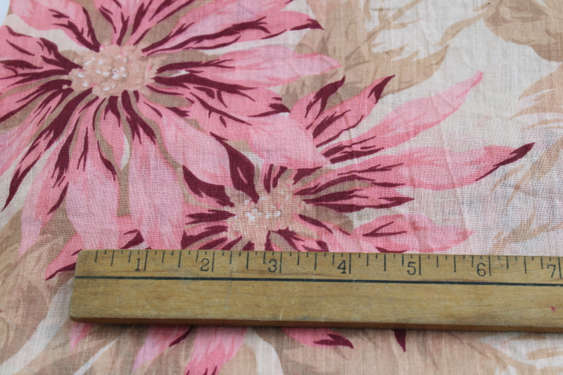 photo of antique print cotton fabric, fine light cotton lawn w/ pink poinsettias floral #2