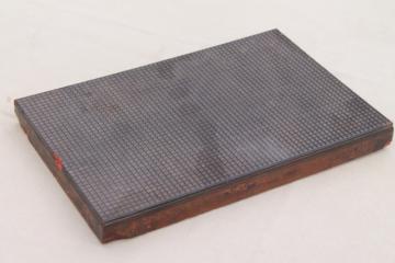 catalog photo of antique printer's block, graph paper square grid texture vintage letterpress litho print block