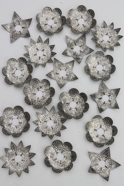 photo of antique punched tin Christmas tree candle reflectors, rustic primitive stars & flowers #1