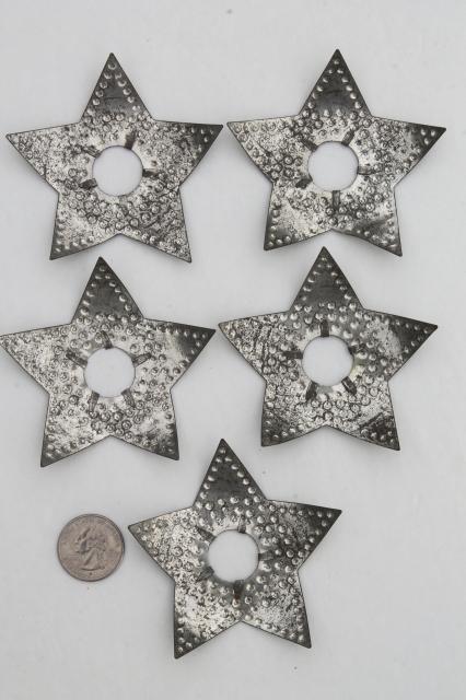 photo of antique punched tin Christmas tree candle reflectors, rustic primitive stars & flowers #3