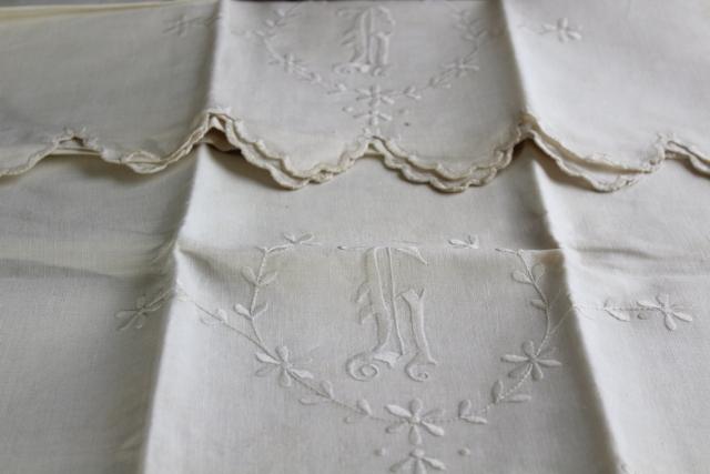 photo of antique pure linen pillowcases w/ whitework embroidery, huge lovely monogram G #1