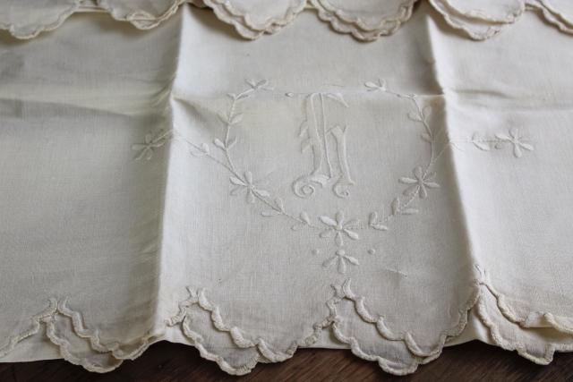 photo of antique pure linen pillowcases w/ whitework embroidery, huge lovely monogram G #2