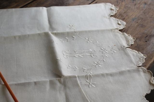 photo of antique pure linen pillowcases w/ whitework embroidery, huge lovely monogram G #9