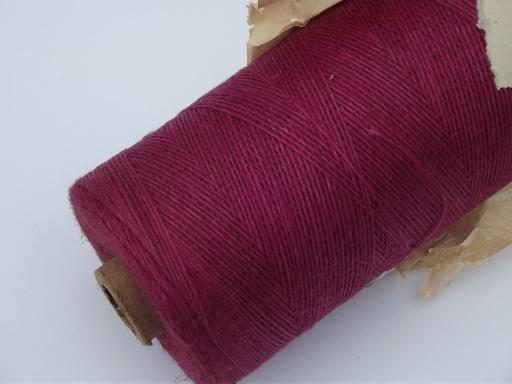 photo of antique pure linen weaving cord thread, heavy string yarn orange and cherry #3