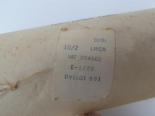 photo of antique pure linen weaving cord thread, heavy string yarn orange and cherry #7