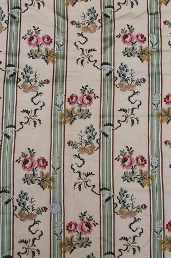 photo of antique rayon or silk brocade fabric, satin striped floral fabric early 1900s vintage #1