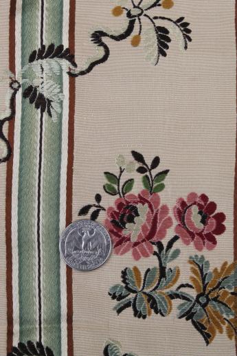 photo of antique rayon or silk brocade fabric, satin striped floral fabric early 1900s vintage #2