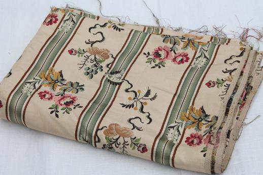 photo of antique rayon or silk brocade fabric, satin striped floral fabric early 1900s vintage #4