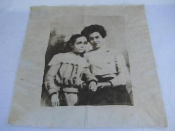 catalog photo of antique real photo print on early 1900s vintage cotton fabric, mother / daughter