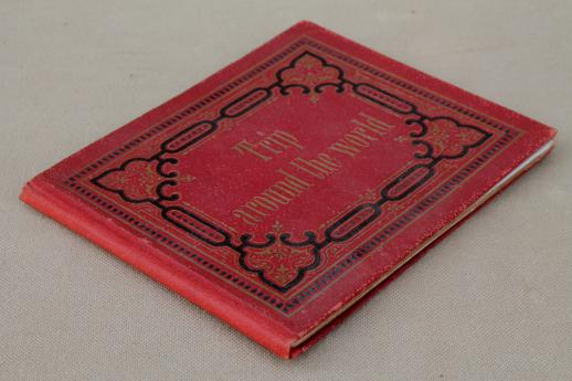 photo of antique red morocco leather bound Trip Around the World tour gilded age travel photos #2