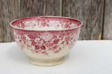 catalog photo of antique red pink transferware china footed cafe au lait bowl w/ Belgian French backstamp