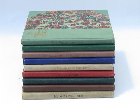 photo of antique religous texts and stories, beautiful marbled covers - 9 volumes, circa 1900 #1