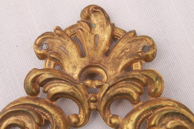 photo of antique repousse brass crown molding corner, ornate gold metal ormulu decoration #6