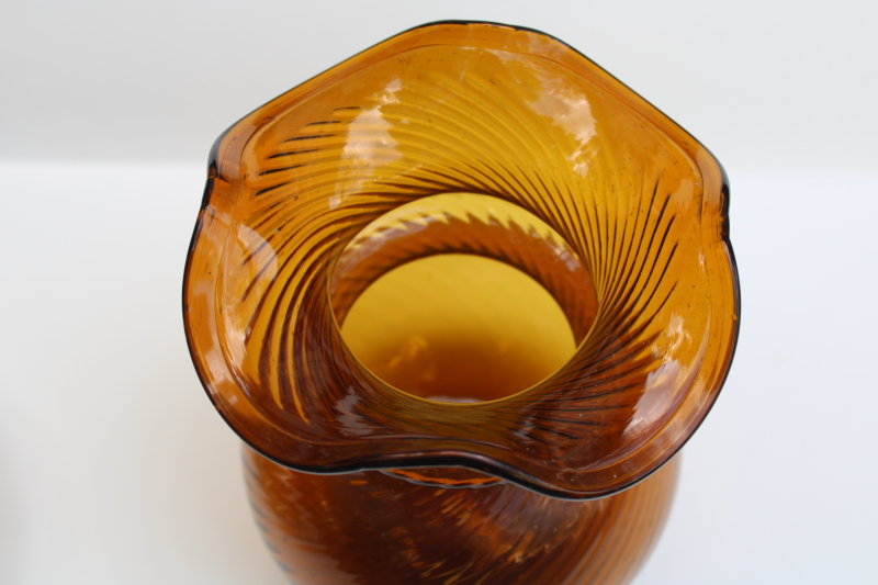 photo of antique reproduction dark amber root beer brown glass vase, 20th century vintage Clevenger Bros hand blown glass  #2
