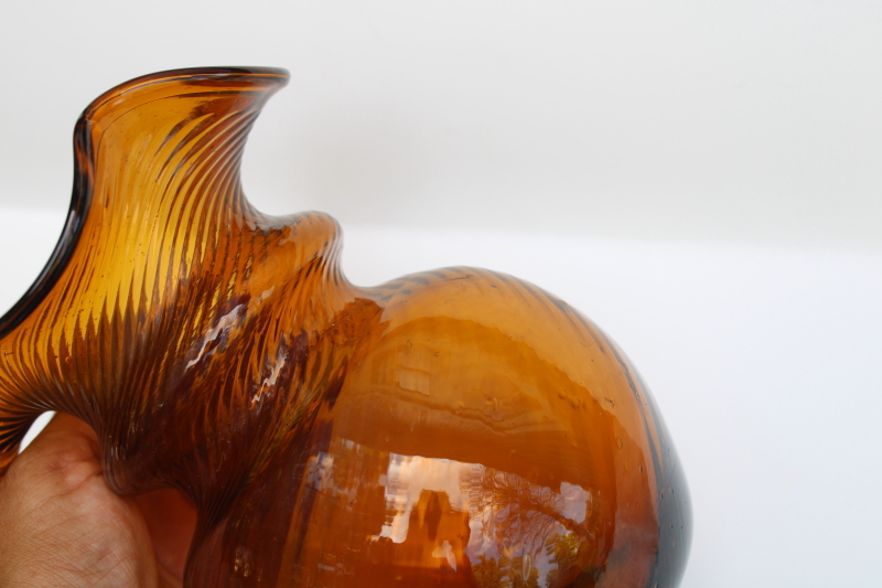 photo of antique reproduction dark amber root beer brown glass vase, 20th century vintage Clevenger Bros hand blown glass  #6