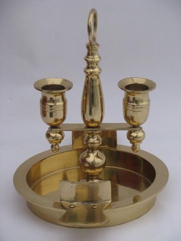 photo of antique reproduction game table candle lamp, solid brass bouillotte candlestick #3