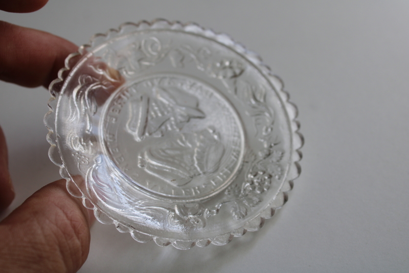 photo of antique reproduction pressed glass cup plate Wedding Day & After upside down faces  #3