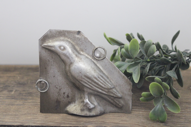 photo of antique reproduction primitive tin chocolate mold, blackbird or crow, vintage Ragon House #1