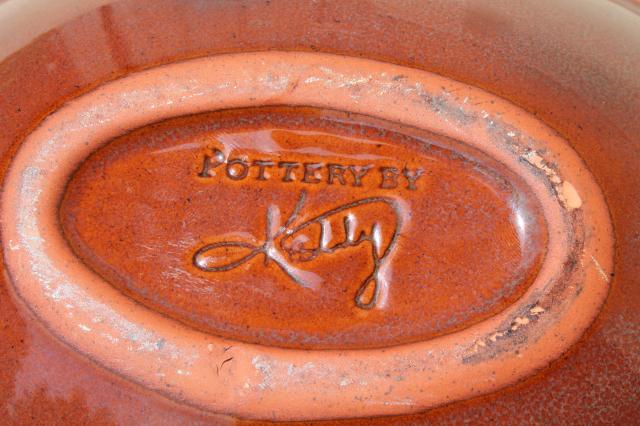 photo of antique reproduction redware food molds, Kathy pottery primitives pudding mold pans #7