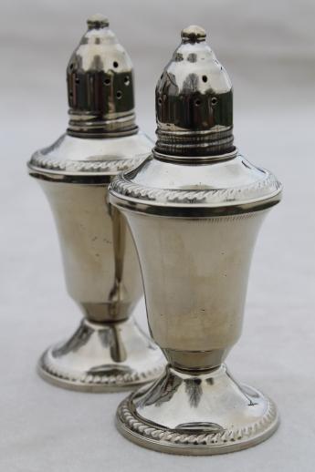 photo of antique reproduction shakers, vintage S&P set Mayflower silver look non-tarnish holloware #1