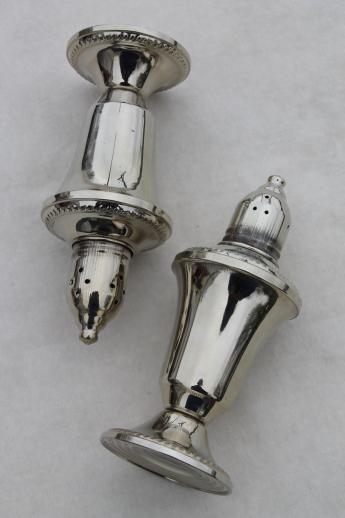 photo of antique reproduction shakers, vintage S&P set Mayflower silver look non-tarnish holloware #3